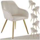 tectake Marilyn Velvet Chair, Taupe/Gold, Set of 6