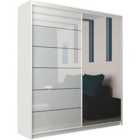 Sliding Wardrobes 4U LTD Wyoming Double Door High Gloss Wardrobe Mirror Bedroom Cabinet White,Black And Grey (White,200Cm)