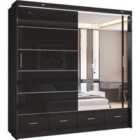 Sliding Wardrobes 4U Ltd Fort High Gloss Sliding Wardrobe - 2 Or 3 Door Bedroom Cabinet With Mirror And Drawers (black, 203Cm)