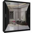 Sliding Wardrobes 4U LTD Modern Sliding Wardrobe With Curved Mirror Adjustable Shelves & Hanging Rails For Bedroom Storage Wardrobe - (Black,150Cm)