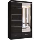 Sliding Wardrobes 4U Ltd Fort High Gloss Sliding Wardrobe - 2 Or 3 Door Bedroom Cabinet With Mirror And Drawers (black, 150Cm)