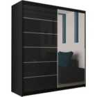 Sliding Wardrobes 4U LTD Wyoming Double Door High Gloss Wardrobe Mirror Bedroom Cabinet White,Black And Grey (Black,200Cm)