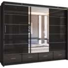 Sliding Wardrobes 4U Ltd Fort High Gloss Sliding Wardrobe - 2 Or 3 Door Bedroom Cabinet With Mirror And Drawers (black, 255Cm)