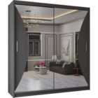 Sliding Wardrobes 4U LTD Modern Sliding Wardrobe With Curved Mirror Adjustable Shelves & Hanging Rails For Bedroom Storage Wardrobe - (Grey,150Cm)