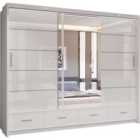 Sliding Wardrobes 4U LTD Fort High Gloss Sliding Wardrobe - 2 Or 3 Door Bedroom Cabinet With Mirror And Drawers (White, 255Cm)