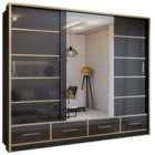 Sliding Wardrobes 4U LTD Manali 2 Or 3 Door High Gloss Sliding Door Wardrobe - Bedroom Cabinet With Mirror (Black, 253Cm)