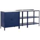 Beliani 3 Piece Outdoor Kitchen Set Vilama Metal Blue