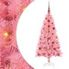 vidaXL Christmas Tree with 150 LEDs, Red Balls with Stand Pink 120 cm PVC