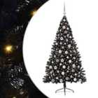 vidaXL Artificial Pre-lit Christmas Tree with Pink Balls Black 180 cm PVC