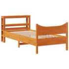 vidaXL Bed Frame With Headboard Wax Brown 75X190 cm Small Single Solid Wood Pine