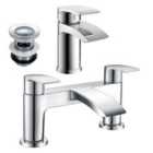 Nes Home Libra Waterfall Chrome Bath Filler Tap and Basin Mixer Tap with Waste