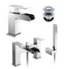 Nes Home Waterfall Chrome Bath Shower Mixer and Basin Mono Tap with Waste