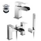 Nes Home Waterfall Chrome Bath Shower Mixer and Cloakroom Tap with Waste