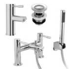 Nes Home Blossom Chrome Bath Shower Mixer and Basin Mono Tap with Waste