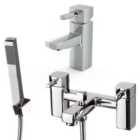 Nes Home Newport Square Chrome Basin Mono Mixer and Bath Shower Mixer Tap