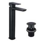 Nes Home Astra Matte Black Basin Sink Mixer Modern Tall Tap with Waste