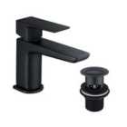 Nes Home Astra Modern Matte Black Cloakroom Single Lever Basin Tap with Waste