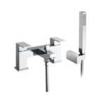 Nes Home Leon Modern Square Bridge Deck Mounted Bath Filler Tap with Shower Kit