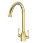 Nes Home Dual Lever Brushed Brass Kitchen Mixer Tap with Swivel Spout
