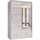 Sliding Wardrobes 4U LTD Fort High Gloss Sliding Wardrobe - 2 Or 3 Door Bedroom Cabinet With Mirror And Drawers (White, 150Cm)