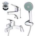 Nes Home Elford Chrome Bath Shower Mixer and Basin Mono Mixer Tap with Waste