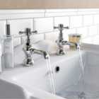 Nes Home Churchill Traditional Chrome Cross Head Hot and Cold Twin Basin Taps