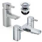 Nes Home Newport Square Chrome Bath Filler Tap and Basin Mono Mixer with Waste