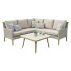 Norfolk Leisure Yalden Ratten Weave Wood Heat Transfer Corner Set With Ceramic Glass Table Top