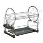 Premier Housewares 2-Tier Dish Drainer - Chrome & Black