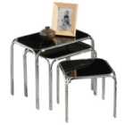 Nest of 3 Tables Black Glass Chrome Finish Legs